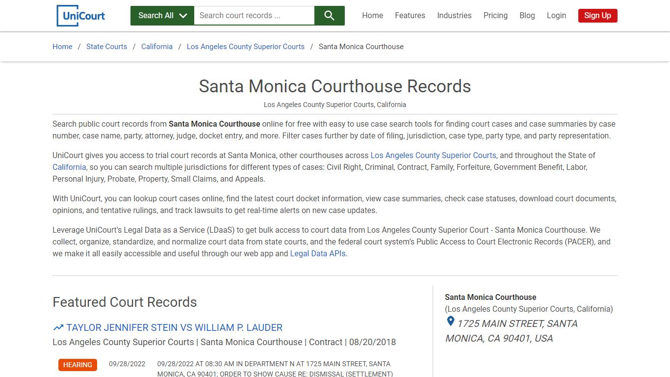 Santa Monica Courthouse Records | Los Angeles | UniCourt