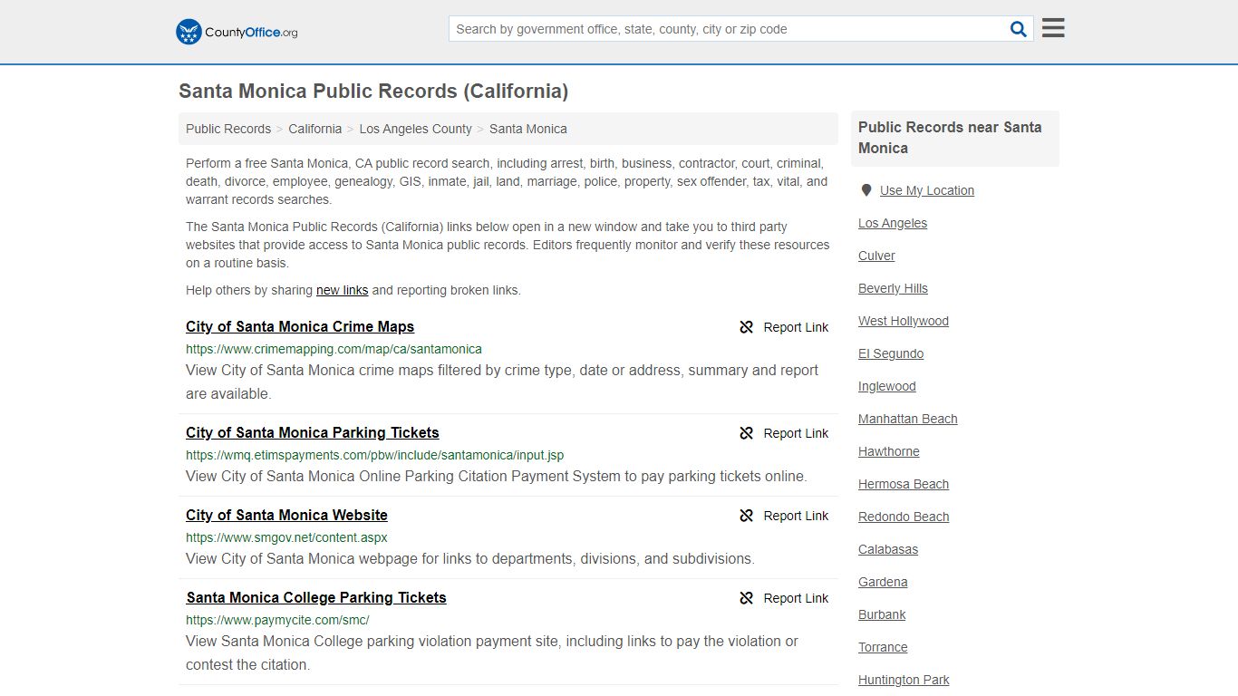 Santa Monica Public Records (California) - County Office