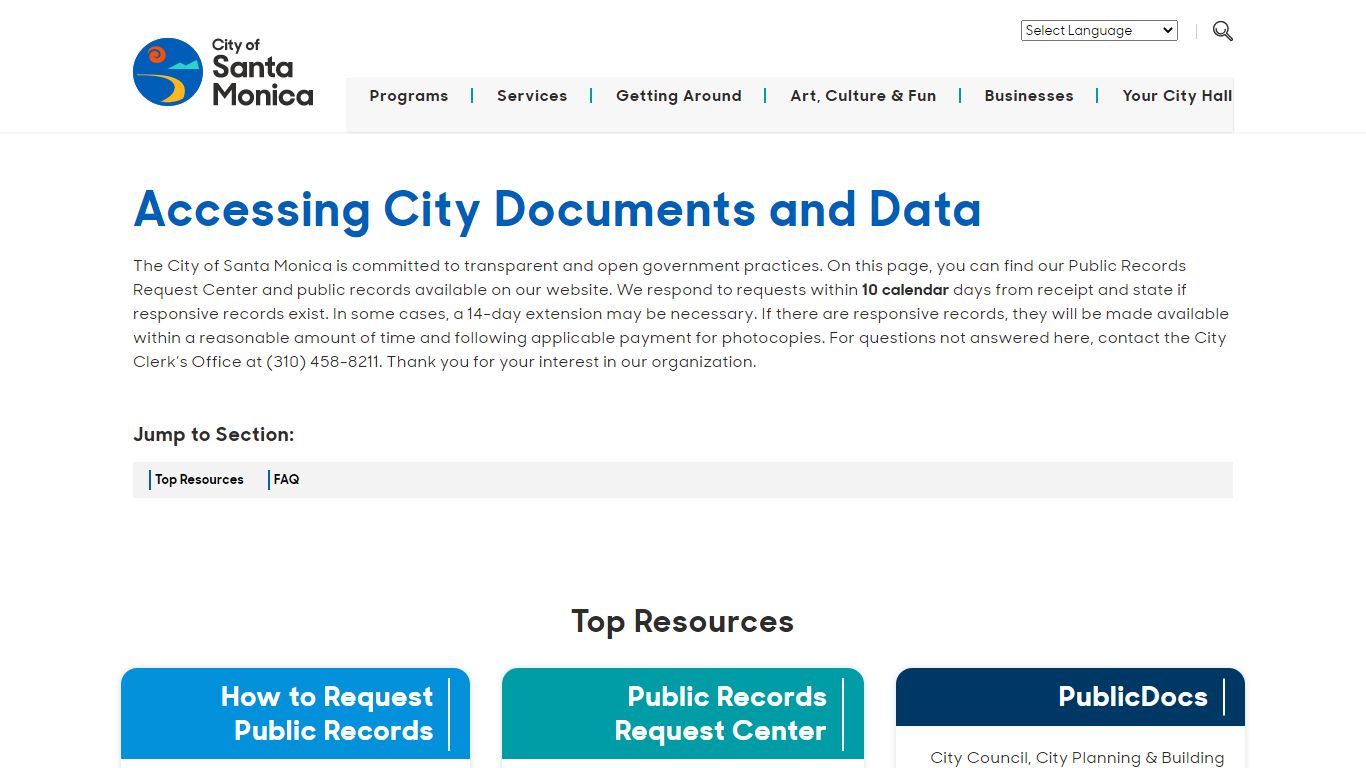 santamonica.gov - Accessing City Documents and Data